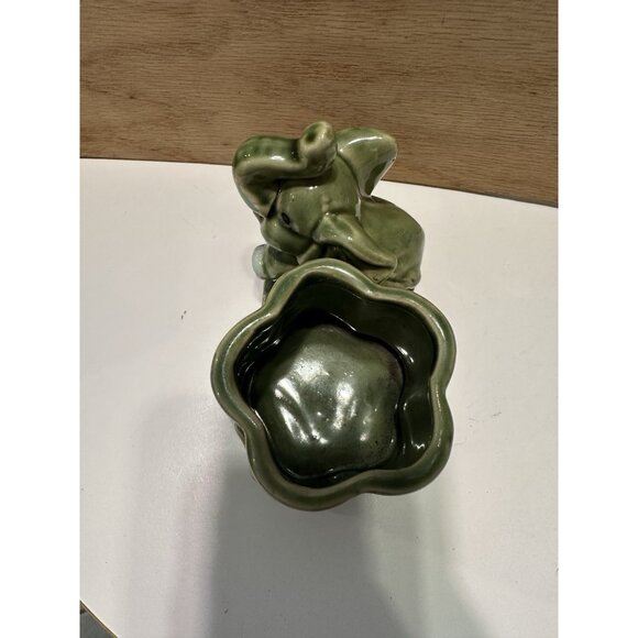 Vintage Ceramic Elephant Planter Vase  Lucky Trunk Up Elephant  Green Succulent - Picture 5 of 9